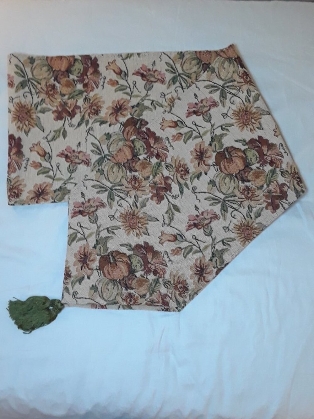 Pumpkin & Floral Tapestry Jacquard Woven Table Runner - 90 inches
